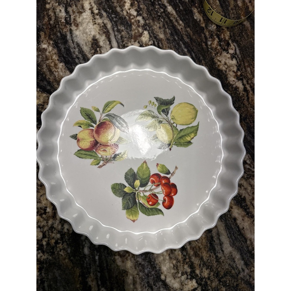 Portmeirion Pomona Quiche Fluted Baking Dish 10" Cherries Peaches Lemons Vintage